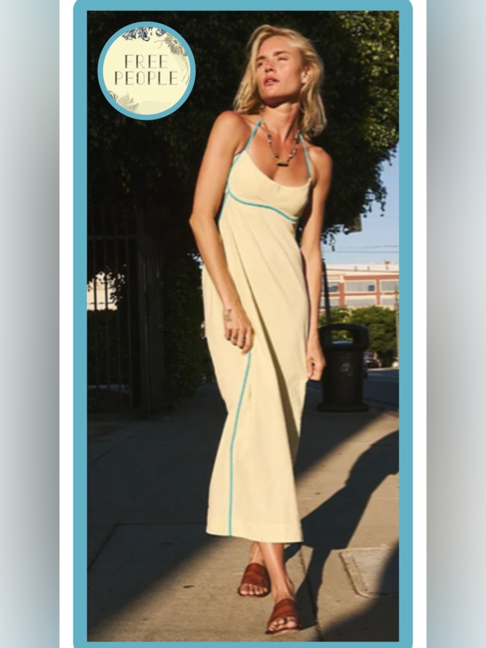 nwot FREE PEOPLE Summer In Capri Midi yellow/turquoise piping